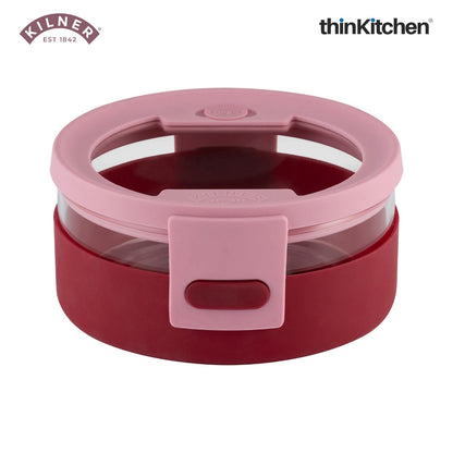 Kilner Leakproof 700ml Glass Food Storage Bowl with Silicone Sleeve, Pink