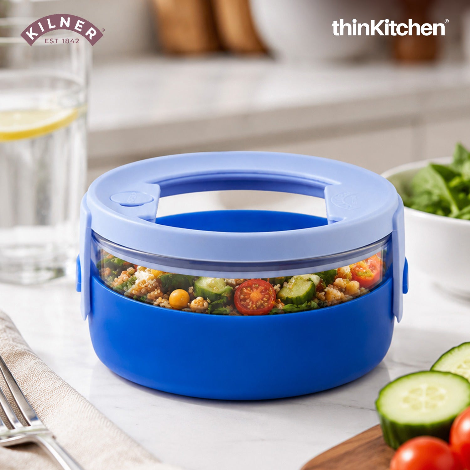 Kilner Leakproof 700ml Glass Food Storage Bowl with Silicone Sleeve, Blue - 1