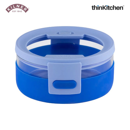 Kilner Leakproof 700ml Glass Food Storage Bowl with Silicone Sleeve, Blue