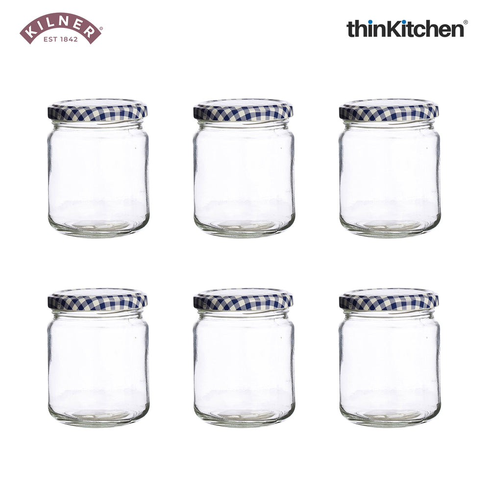 Kilner Premium 6 x 228 ml Round Twist Top Airtight Glass Jar Set for Kitchen Storage, Pickle, Chutnerys, Honey, Spices