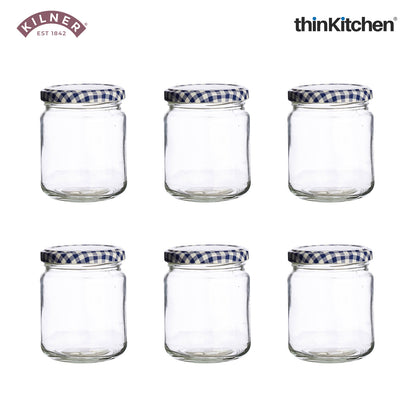 Kilner Premium 6 x 228 ml Round Twist Top Airtight Glass Jar Set for Kitchen Storage, Pickle, Chutnerys, Honey, Spices
