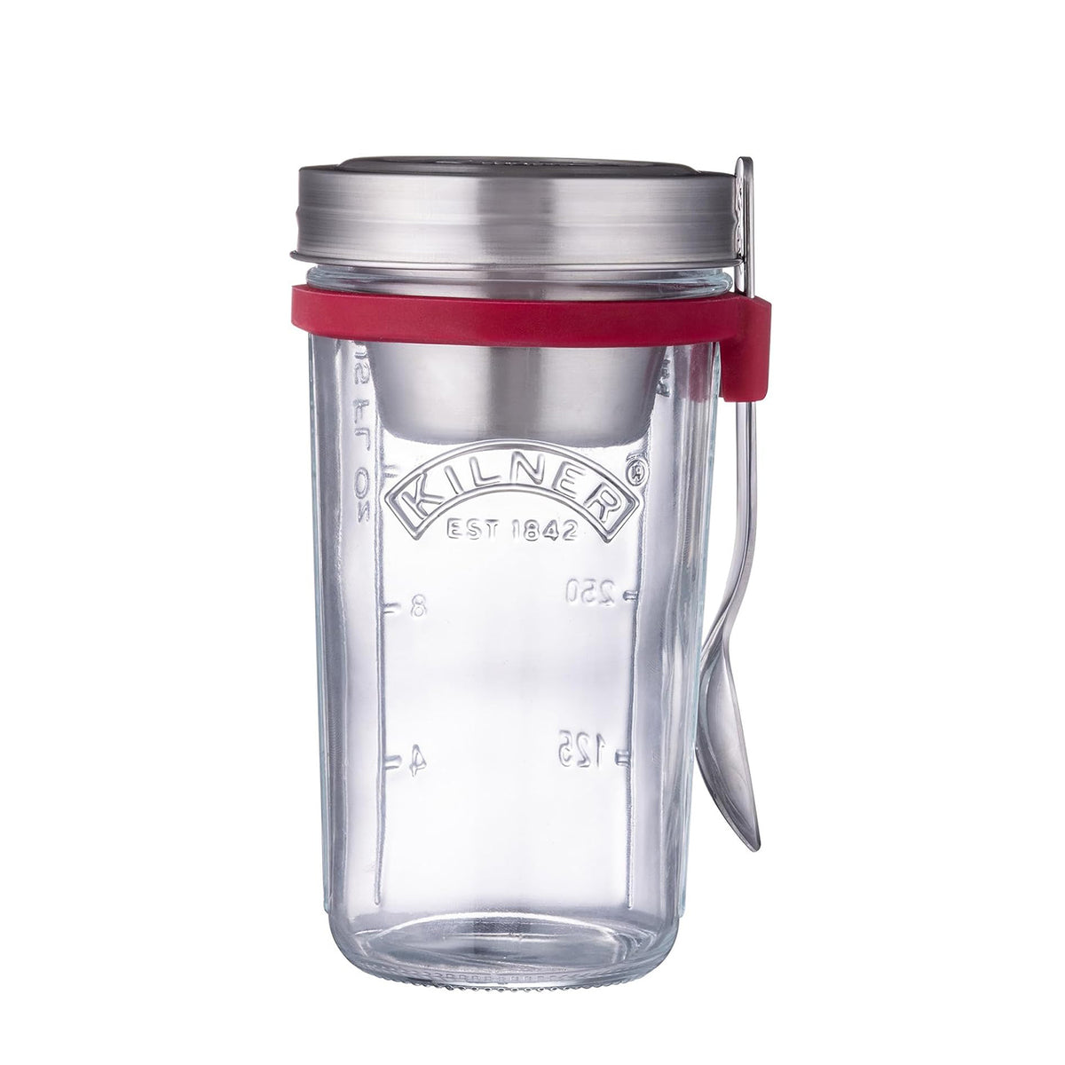 Kilner 500ml Glass Lunch Jar with Spork, Wide Mouth Travel Breakfast Jar for Oats, Meal Prep