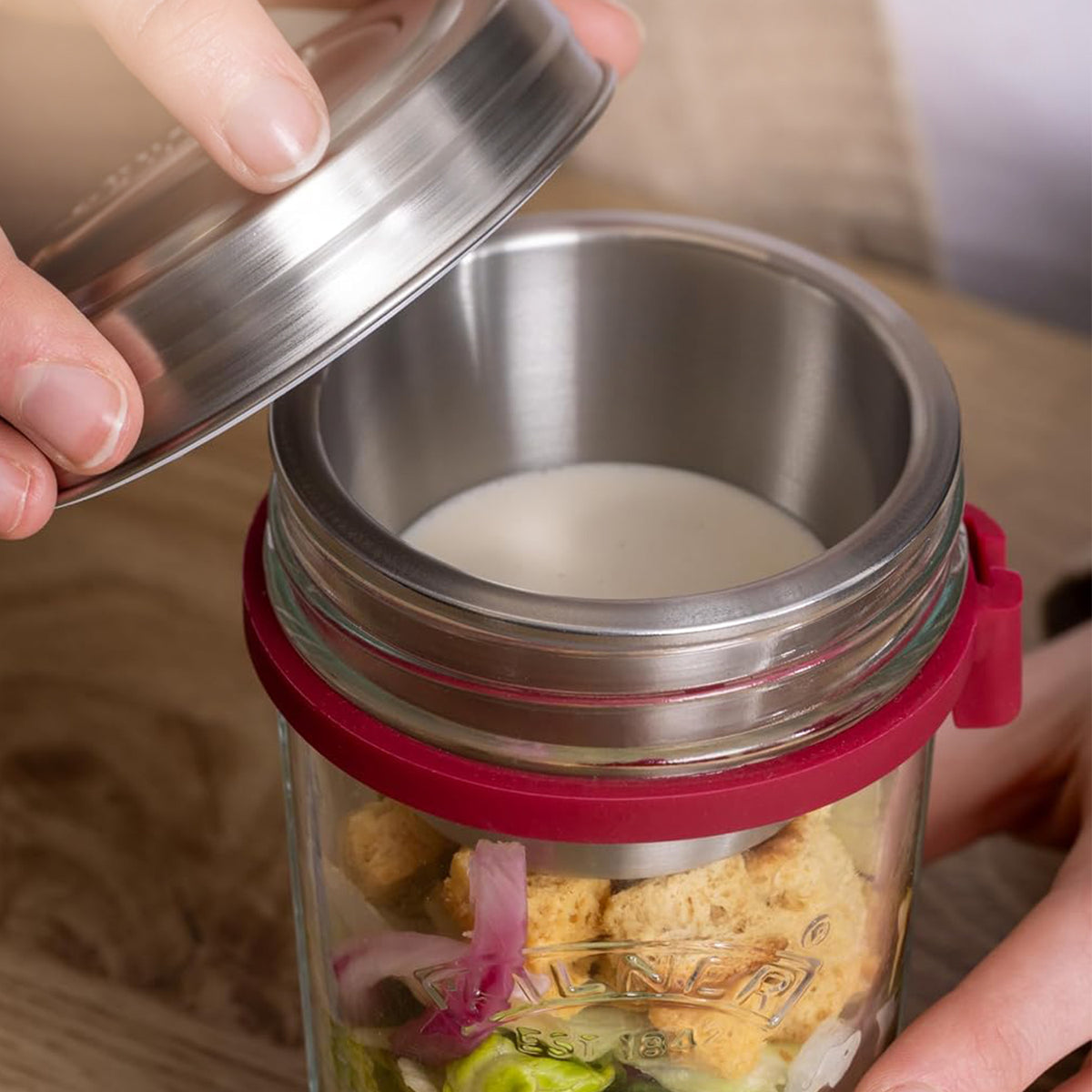 Kilner 500ml Glass Lunch Jar with Spork, Wide Mouth Travel Breakfast Jar for Oats, Meal Prep