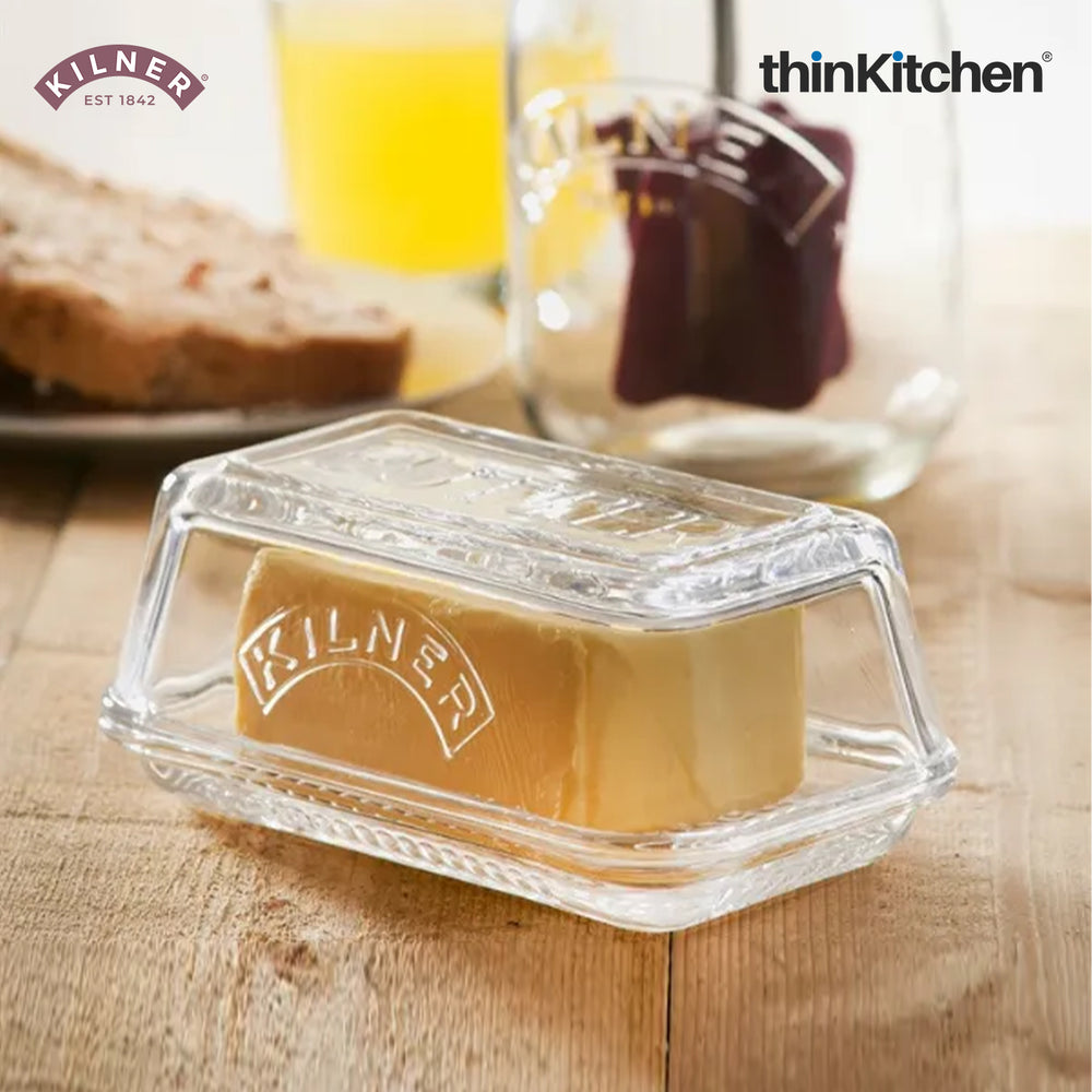 Kilner Airtight Premium Glass Butter Dish with Lid, 250g for Fridge storage or Tabletop Serving