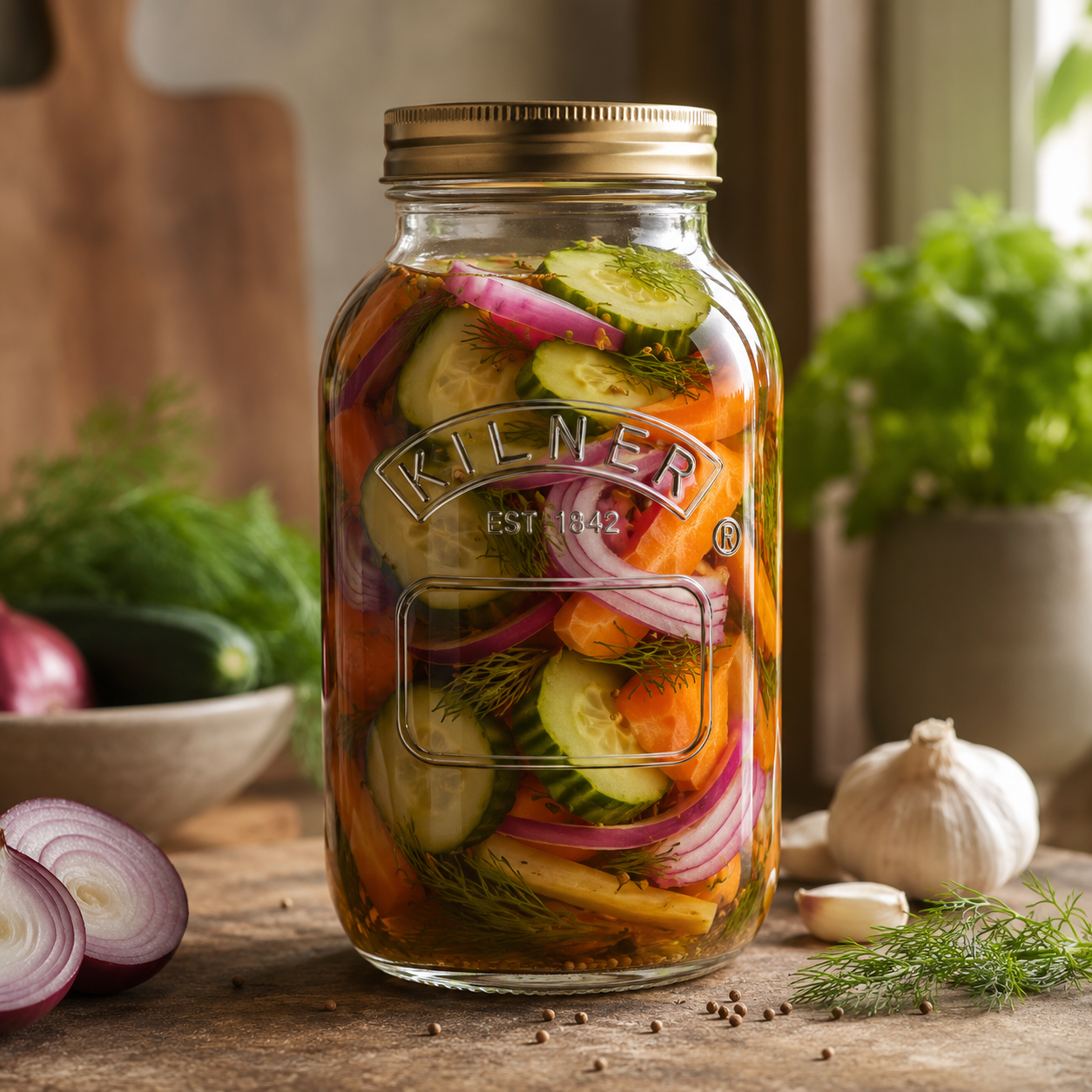 Kilner 1 Litre Leakproof Premium Preserve Glass Jar with Screw Lid, Ideal for Storing and Preserving