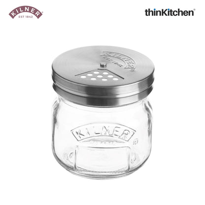 Kilner 250ml Airtight, Leakproof Premium Glass Jar with Stainless Steel Shaker Lid for Spices, Herbs & Sprinkles