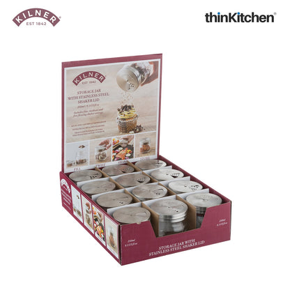 Kilner 250ml Airtight, Leakproof Premium Glass Jar with Stainless Steel Shaker Lid for Spices, Herbs & Sprinkles