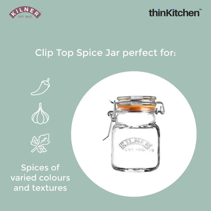 Kilner Clip Top Square Spice Jar, 70 ml
