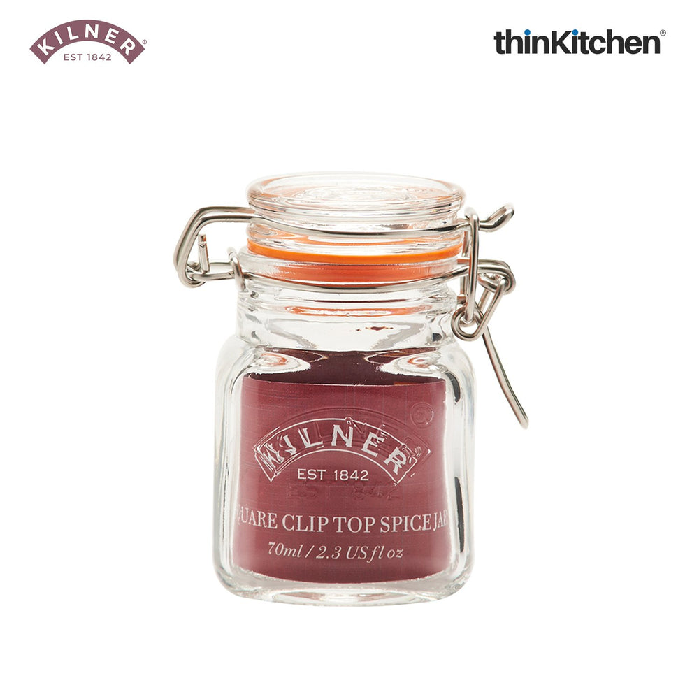 Kilner Premium Airtight Clip Top Square Glass Jar - 70ml for Kitchen Storage, Yogurt, Overnight Oats & Pickles
