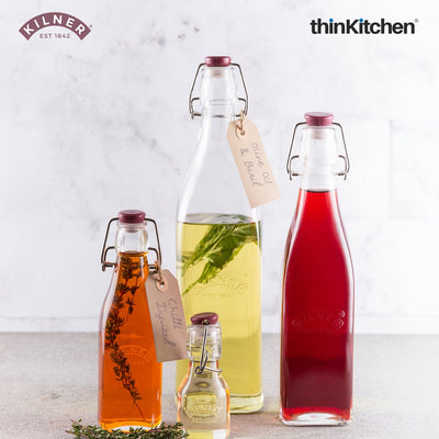 Kilner Premium 1L Square Clip top Airtight Preservative Glass Bottle or Oils, Juices, Drinks, Sauces