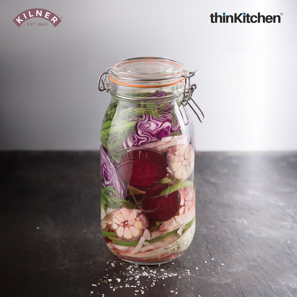 Kilner Premium 1.5L Round Airtight Glass Jar with Clip Top Lid for Coffee, Tea, Flour, Pulses, Grains, Lentils, Biscuits