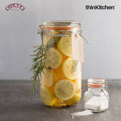 Kilner Premium 2L Round Airtight Glass Jar with Clip Top Lid for Coffee, Tea, Flour, Pulses, Grains, Lentils, Biscuits