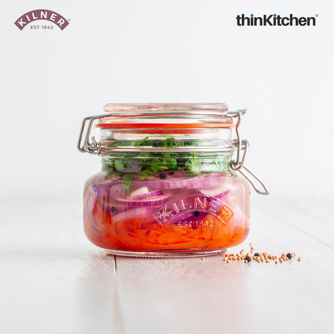 Kilner 0.5 Litre Clip Top Square Jar – Airtight Glass Food Storage Jar for Chutneys, Pickles & Pantry Items – BPA-Free, Durable, Reusable Glass Container with Classic Clip Seal