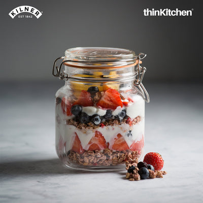 Premium  Airtight Square Wire Clip Top Food Storage Container Jar for Kitchen - 1 Litre