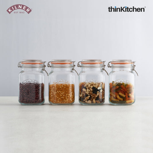 Kilner 1.5L Clip Top Square Jar | Airtight Glass Storage for Pickling, Preserving & Dry Foods | Reusable, BPA-Free, Dishwasher Safe