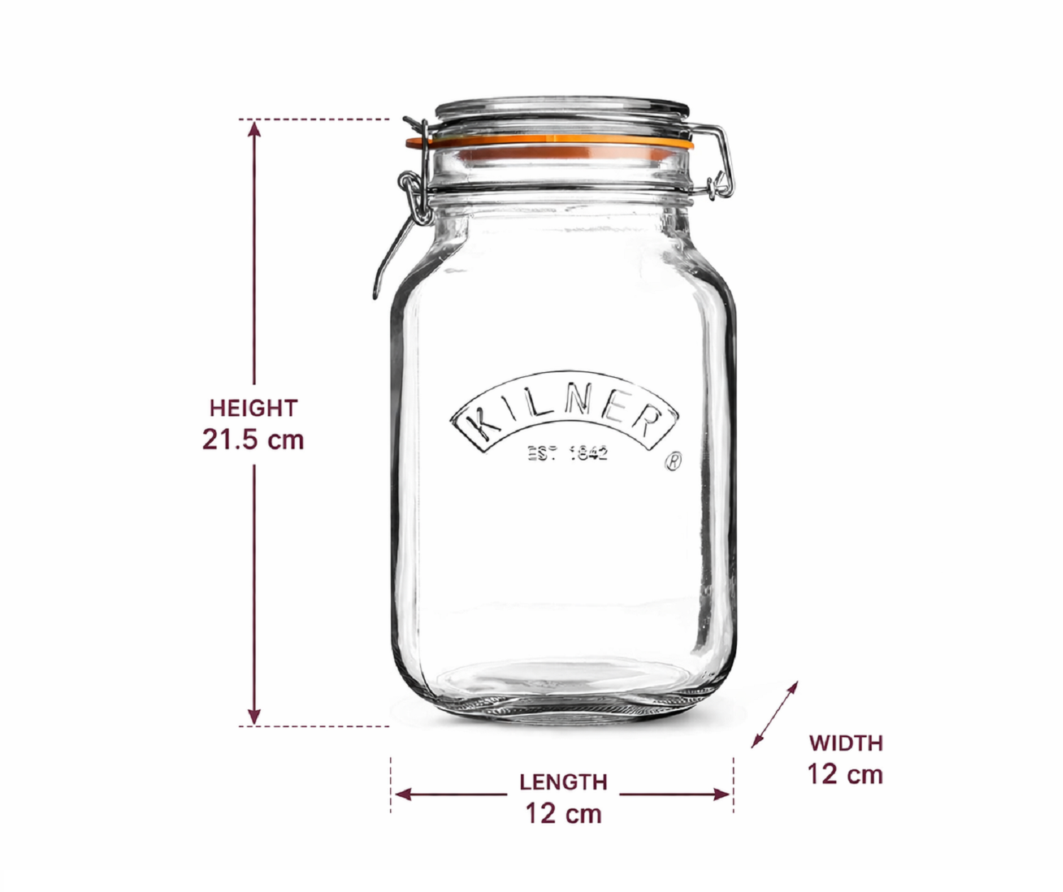Kilner Premium 2L  Airtight Square Wire Clip Top Glass Jar for Food Storage, Biscuits, Cereals, Pulses - 7