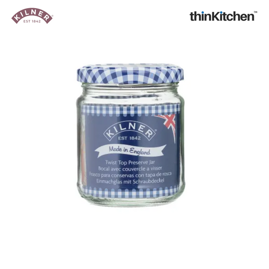Kilner Premium 228 ml Round Twist Top Airtight Glass Jar for Kitchen Storage, Pickle, Jams, Chutnerys, Honey, Herbs, Spices