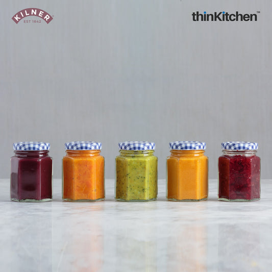 Kilner Premium 110ml Hexagonal Airtight Twist Top Glass Jar for Pickle, Chutneys, Sauces