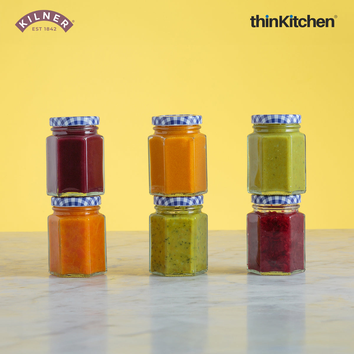 Kilner Premium 6 X 110ml Hexagonal Airtight Twist Top Glass Jar Set for Pickle, Chutneys, Sauces