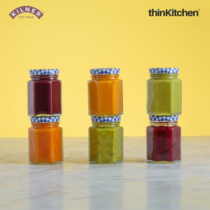 Kilner Premium 6 X 110ml Hexagonal Airtight Twist Top Glass Jar Set for Pickle, Chutneys, Sauces