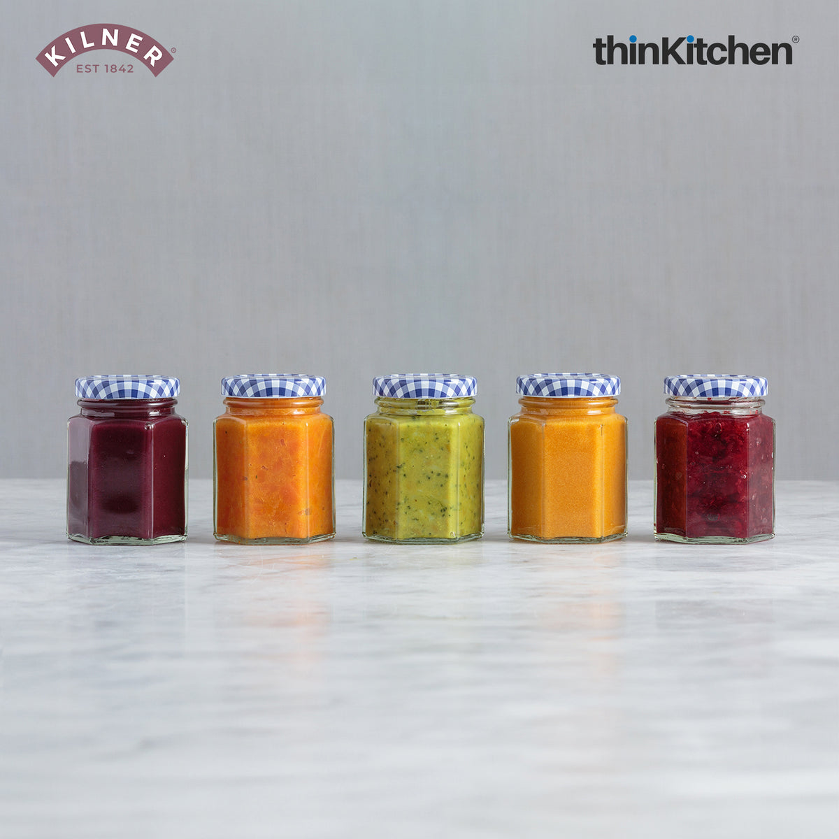Kilner Premium 6 X 110ml Hexagonal Airtight Twist Top Glass Jar Set for Pickle, Chutneys, Sauces - 6