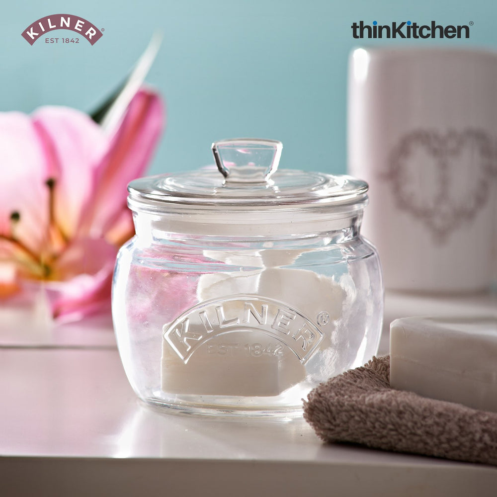 Kilner 850ml Universal Airtight Clear Premium Glass Jar with Push Top Lid for Dry Food Like Grains, Spices, Pickles, Sauces