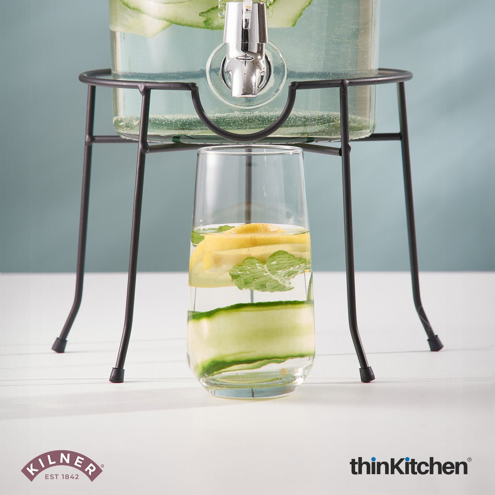 Kilner Round Stainless Steel Drinks Dispenser Stand, Suitable for 3, 5 and 8 L Kilner Drinks, Beer Dispenser, Glass Pitcher with tap