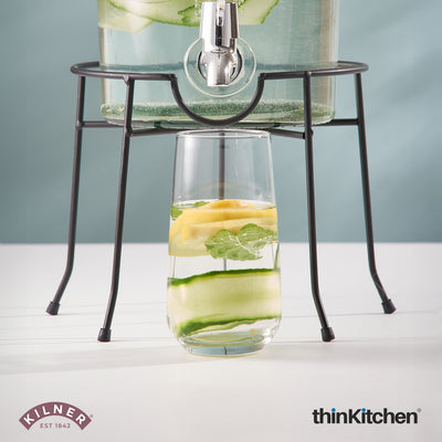Kilner Round Stainless Steel Drinks Dispenser Stand, Suitable for 3, 5 and 8 L Kilner Drinks, Beer Dispenser, Glass Pitcher with tap