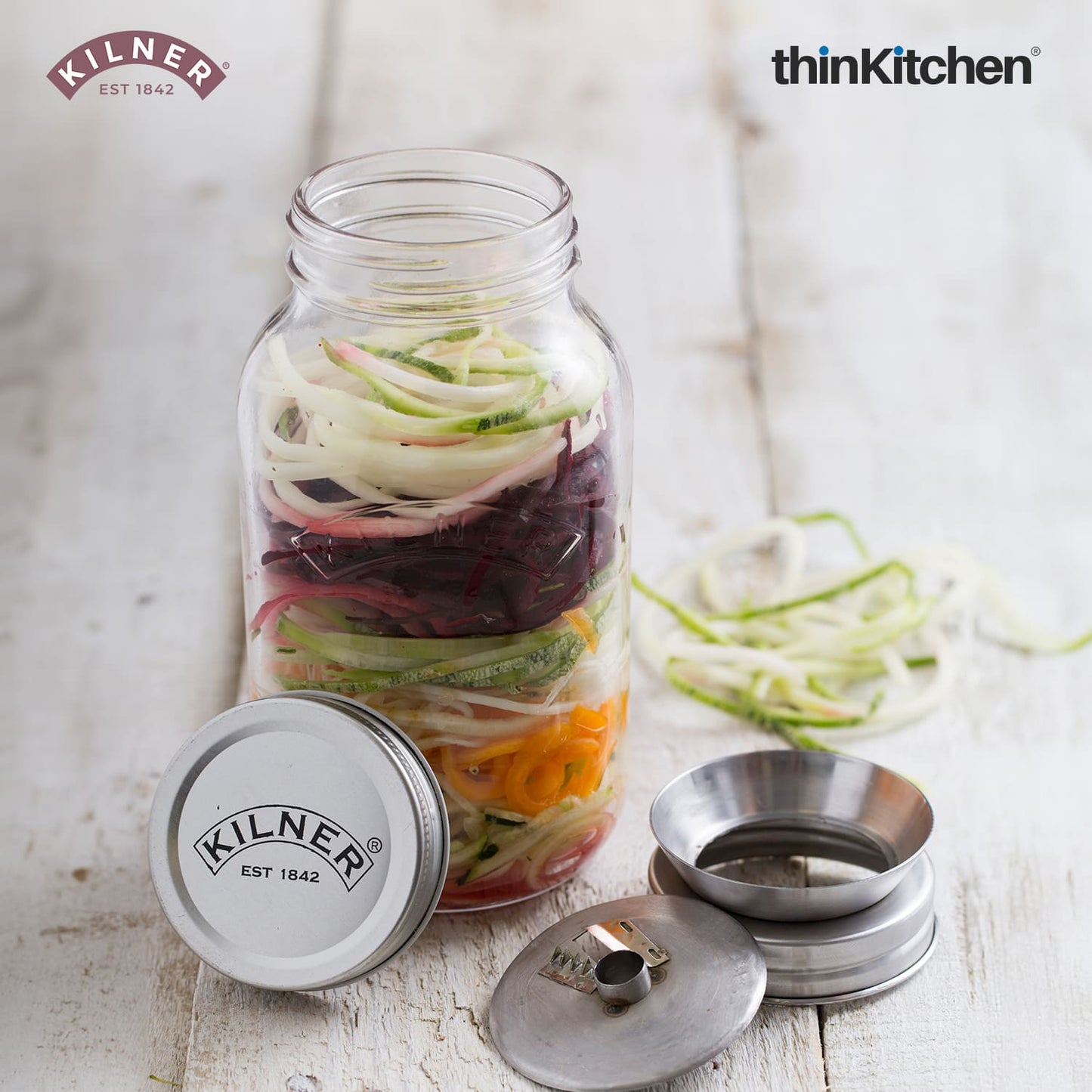 Kilner Spiralizer Set with 1 Litre Jar – Vegetable Spiralizer with Stainless Steel Blade & Storage Lid