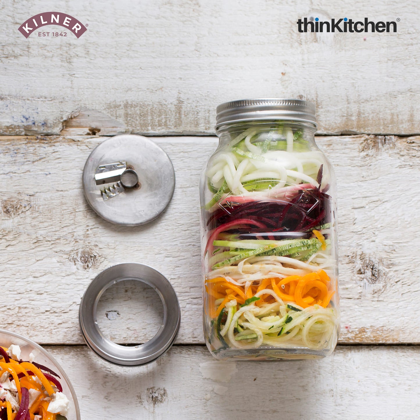 Kilner Spiralizer Set with 1 Litre Jar – Vegetable Spiralizer with Stainless Steel Blade & Storage Lid