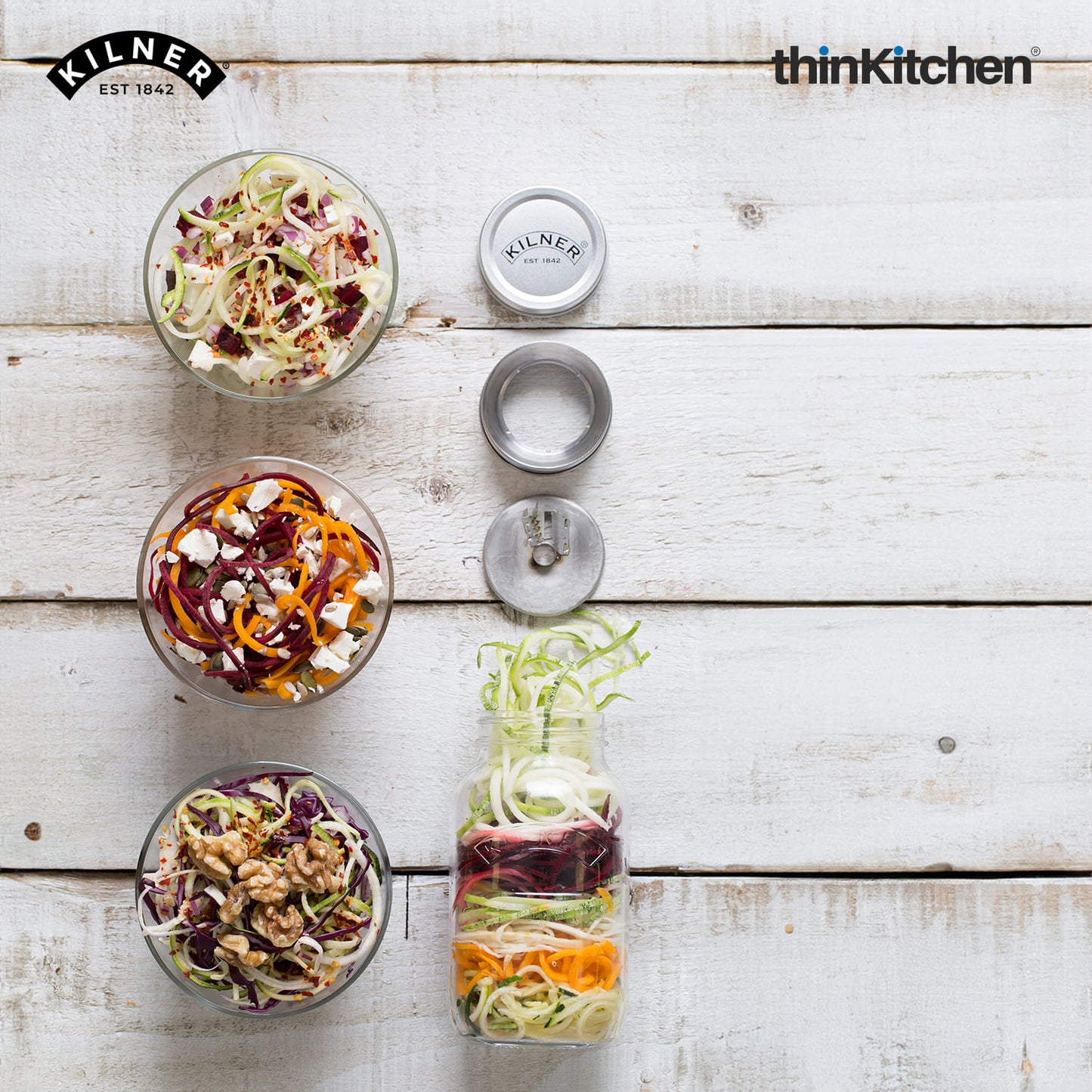 Kilner Spiralizer Set with 1 Litre Jar – Vegetable Spiralizer with Stainless Steel Blade & Storage Lid
