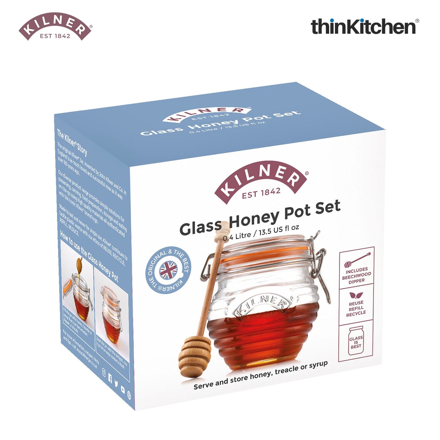 Kilner Honey Pot With Beech Wood Dipper 400ml