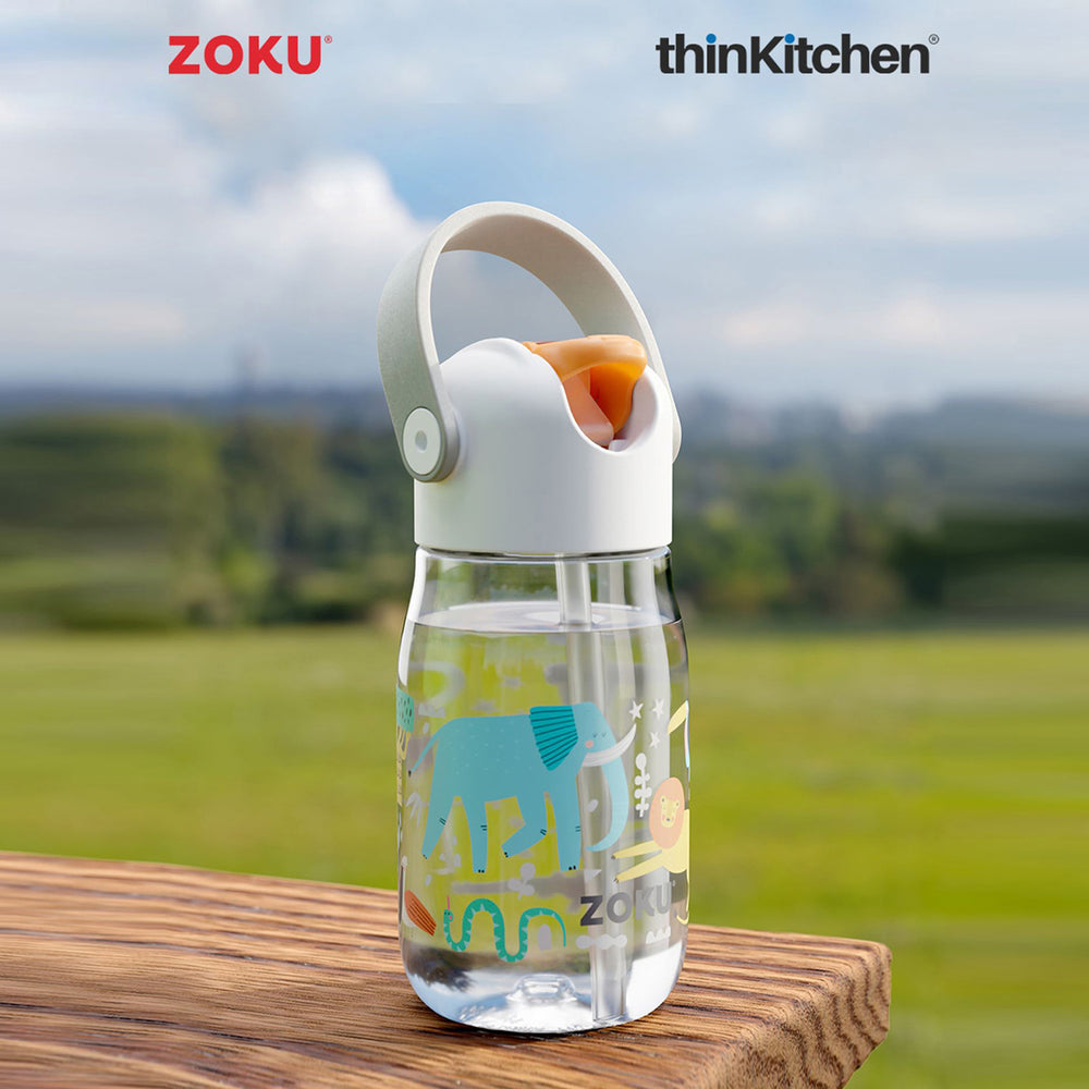 Zoku 7" Flip Straw Leak Proof 415ml Water Bottle for Kids, School -  SAFARI