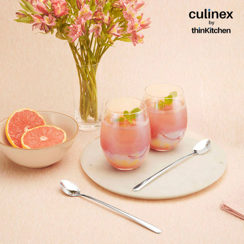 Culinex by Thinkitchen | Premium Dora Long Handle Ice Tea Spoon Set of 2 | Mirror Finish Stainless Steel Cutlery for Cocktails, Coffee & Desserts