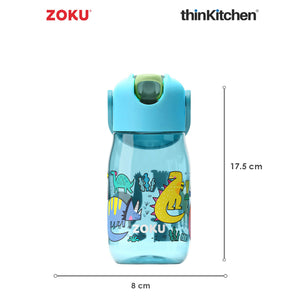 Zoku Teal Dino Flip Straw Bottle, 415ml