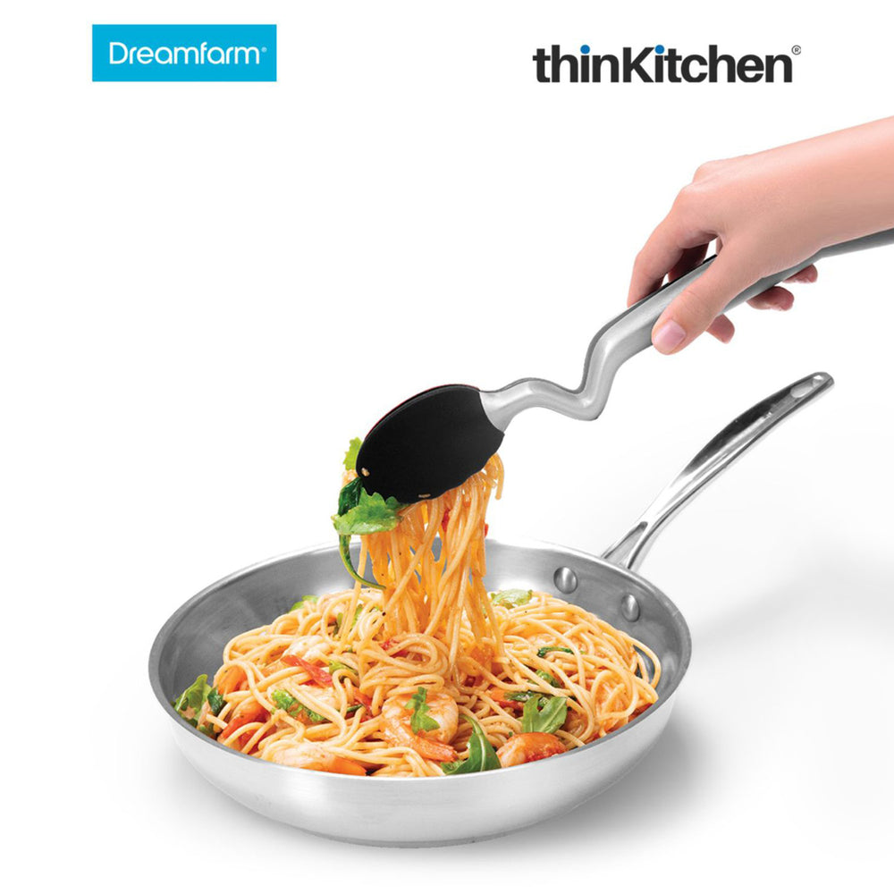 Dreamfarm Stainless Steel Premium & Silicone Sit-Up Kitchen Tongs, Heat-Resistant - CLONGS, 25cms, Black