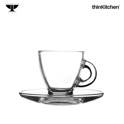 Ravenhead Entertain Set of 2 Espresso Cup & Saucer – 8cl | Stylish Glass Cups for the Modern Host