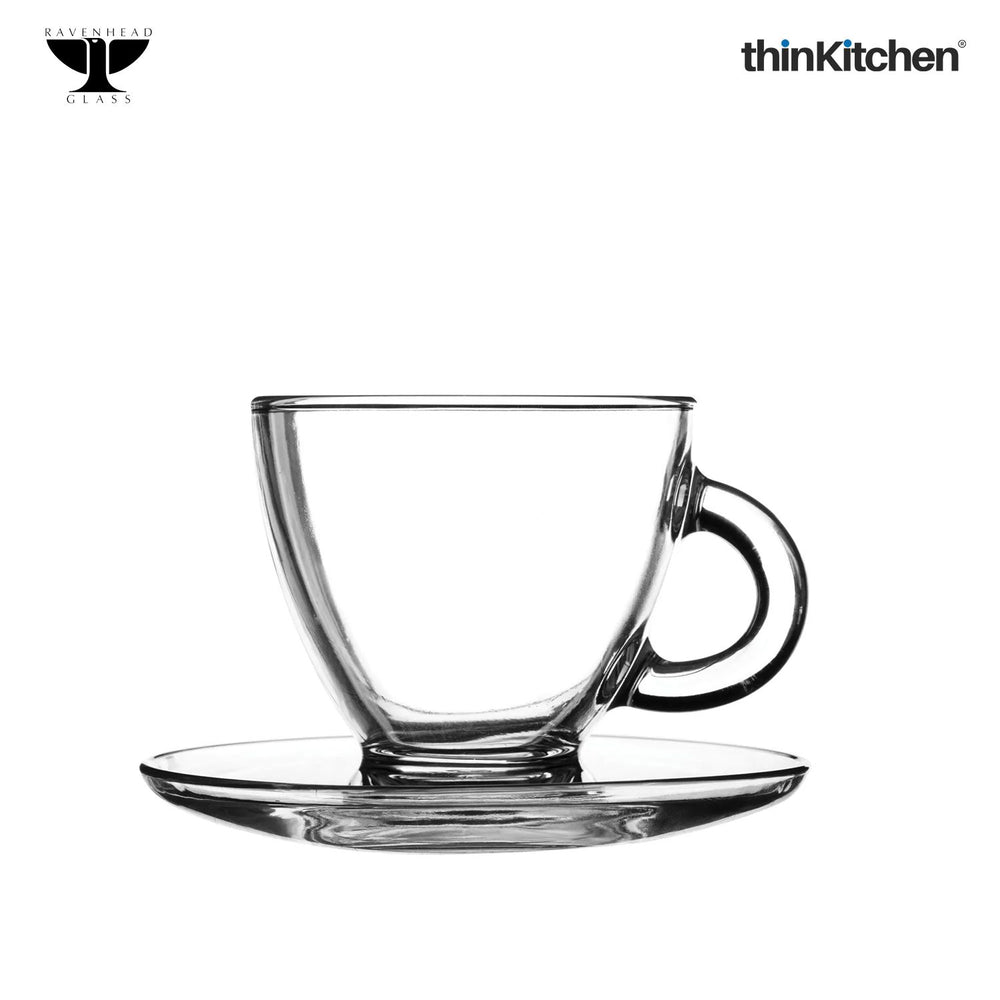 Ravenhead 200ml Transparent Glass Premium Cappuccino Cup & Saucer Set, Set of 2