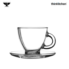 Ravenhead 2 Piece Transparent Glass Entertain Cappuccino Cup & Saucer Set, 200ml each