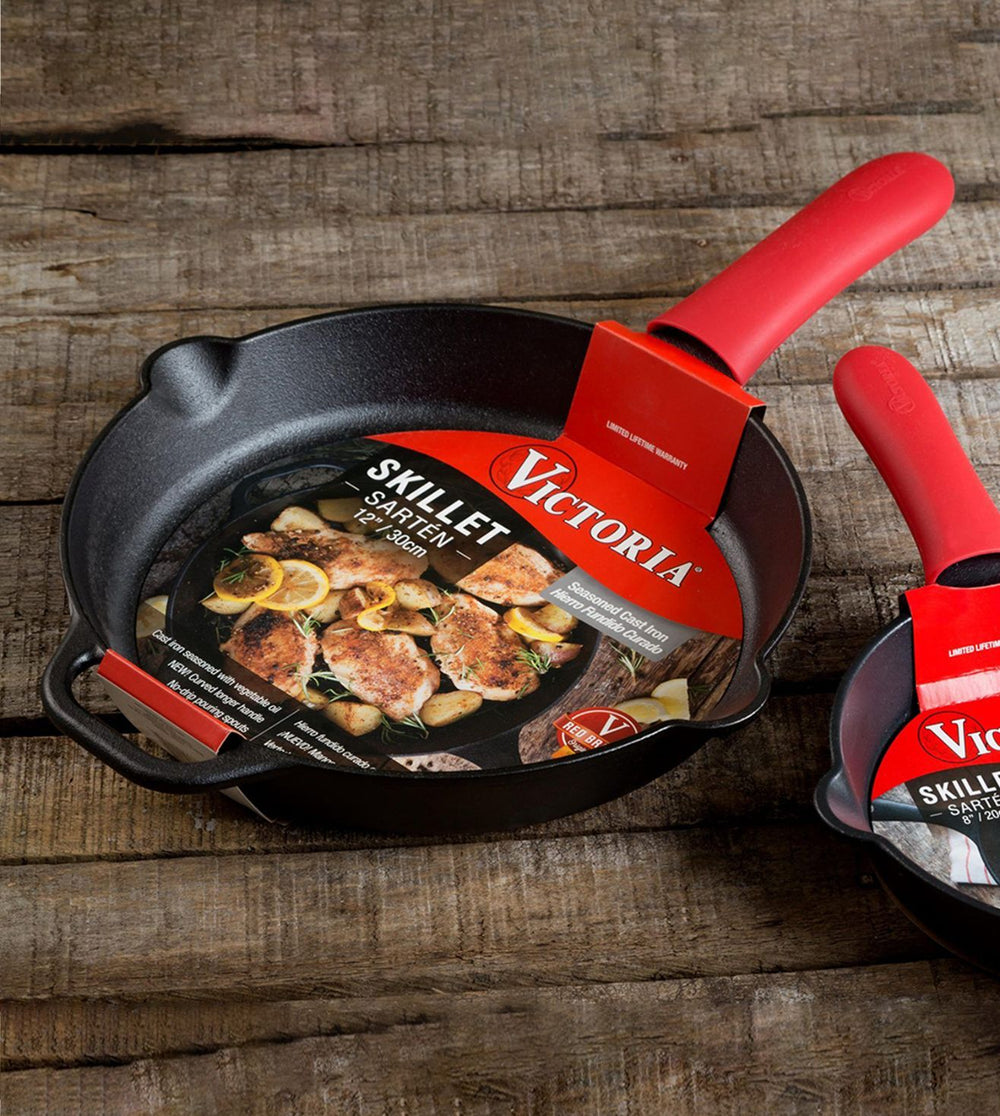 Victoria Silicone Handle Cover For 10" - 12" Cast Iron Frying Pans, Heat-Resistant Sleeve