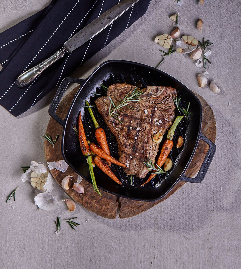 Victoria Cast Iron Square Grill Pan with Double Loop Handles, Made in