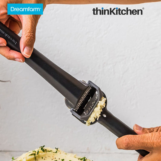 Dreamfarm Unpeeled Manual Garlic Press  - Black | Portable Hand Press Garlic Crusher, Mincer