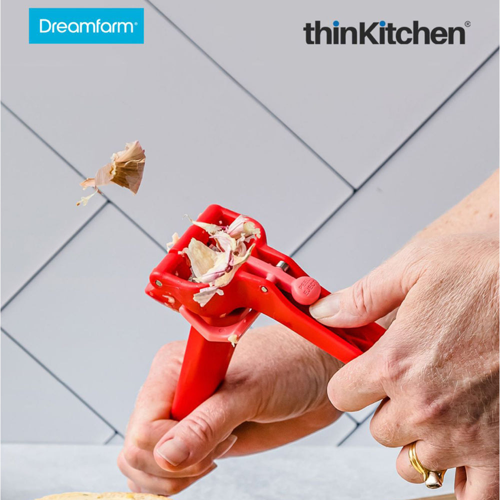 Dreamfarm Manual Garlic Press, Premium Garlic Crusher & Mincer  -Garject Lite, Red