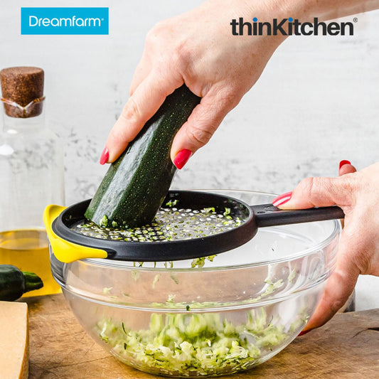 Dreamfarm Ograte Two-Sided Speed Grater, Yellow | Dual-Motion Cheese & Vegetable Grater with Bowl-Hook Non-Slip Foot, Snap-On Safety Cover | Dishwasher-Safe Kitchen Grater