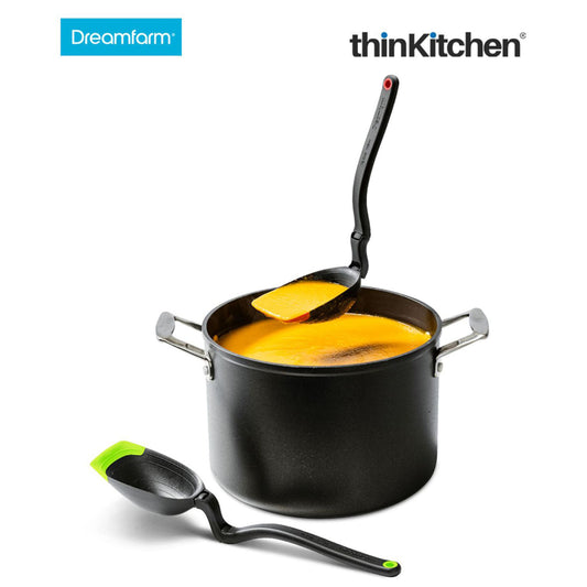 Dreamfarm  Multipurpose Premium Non-Stick Cooking Spoon cum Slotted Ladle for Pasta, Spaghetti -  Holey Spadle, Green, 11.7"