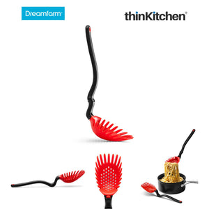 Dreamfarm Holey Spadle - Non-Stick Cooking Spoon & Serving Ladle with Holes, Red