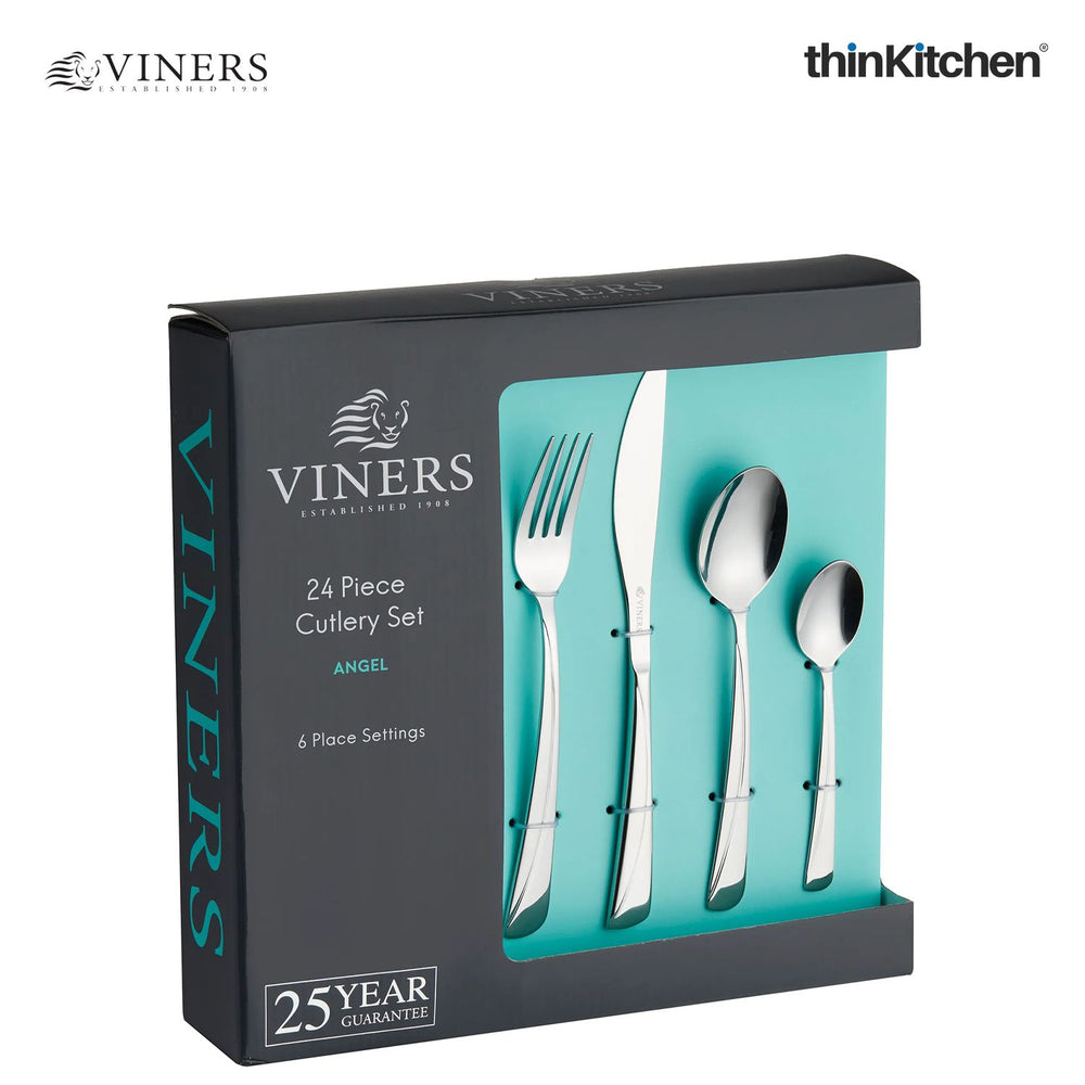 Viners Angel 24-Piece Stainless Steel Cutlery Set, Mirror Finish, Gift Box|25-Year Guarantee|Crafted in UK for thinKitchen