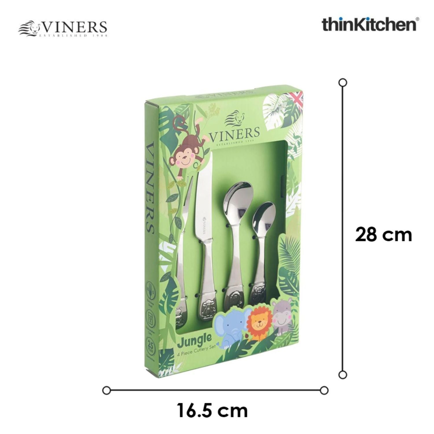 Viners Stainless Steel 4-Piece Kids Cutlery Set- Jungle - 2