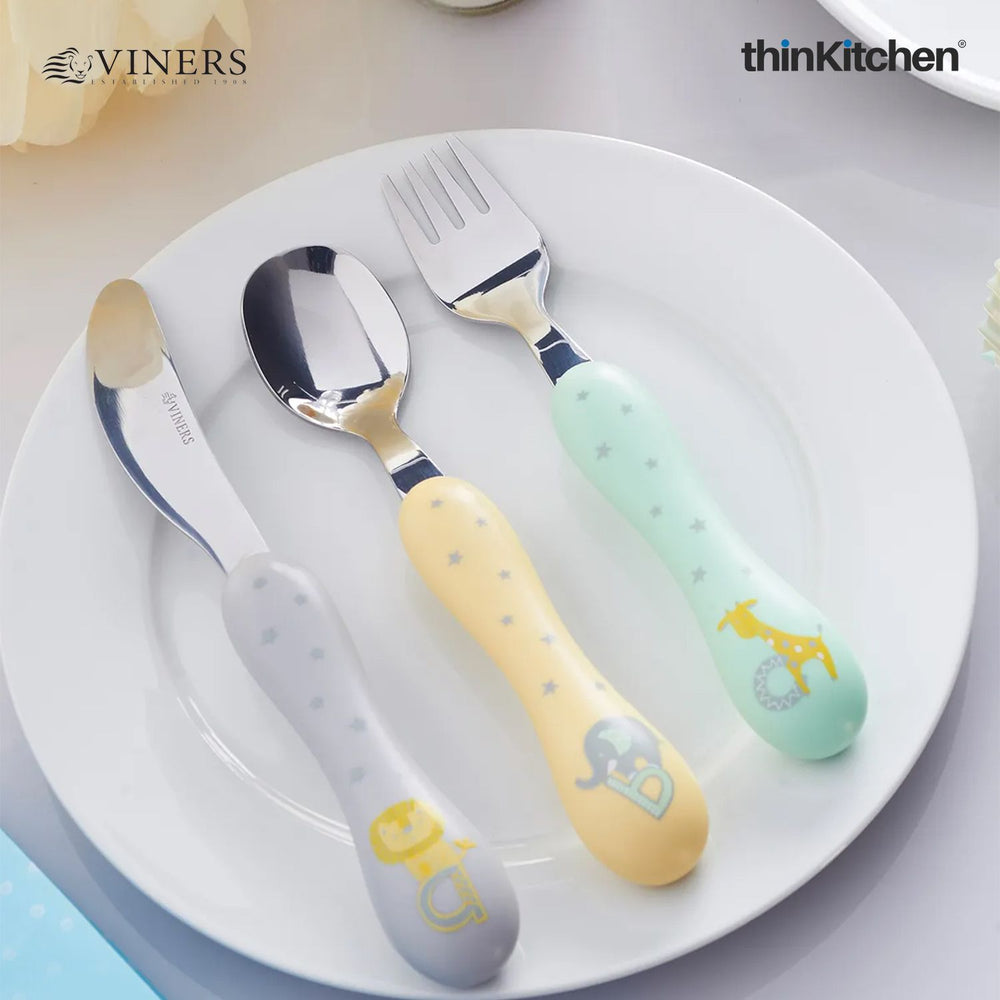 Viners Premium Kids Food Grade Stainless Steel Cutlery Set for Boys, Girls – 3 Pcs Easy Grip Flatware in Gift Box