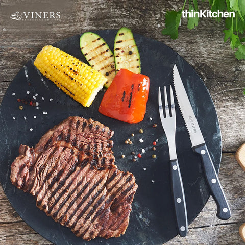 Viners Everyday 12 Piece Silver Stainless Steel Steak Knife and Fork Set